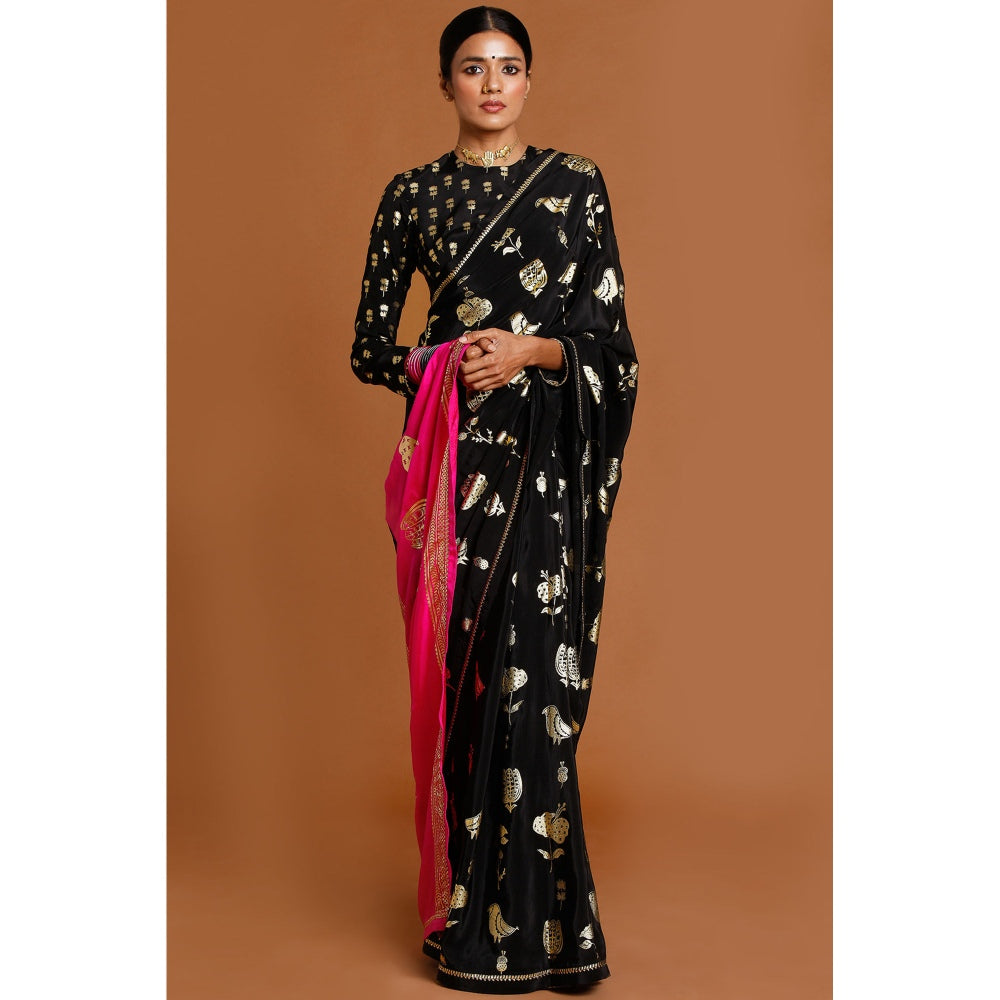 Masaba Black All Star Saree With Unstitched Blouse