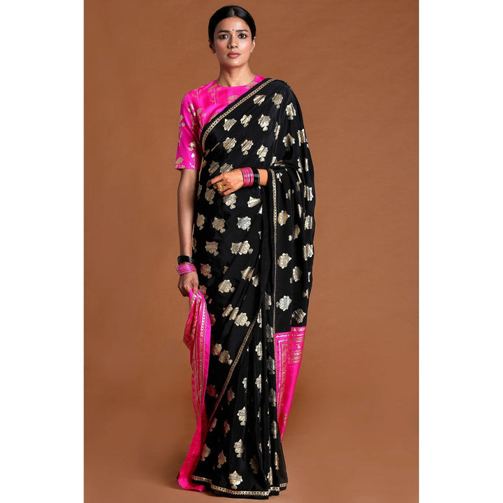 Masaba Black Fin Lake Saree With Unstitched Blouse