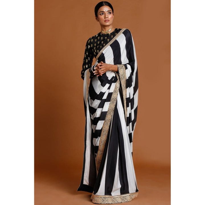 Masaba Black & Ivory Stripes Saree With Unstitched Blouse