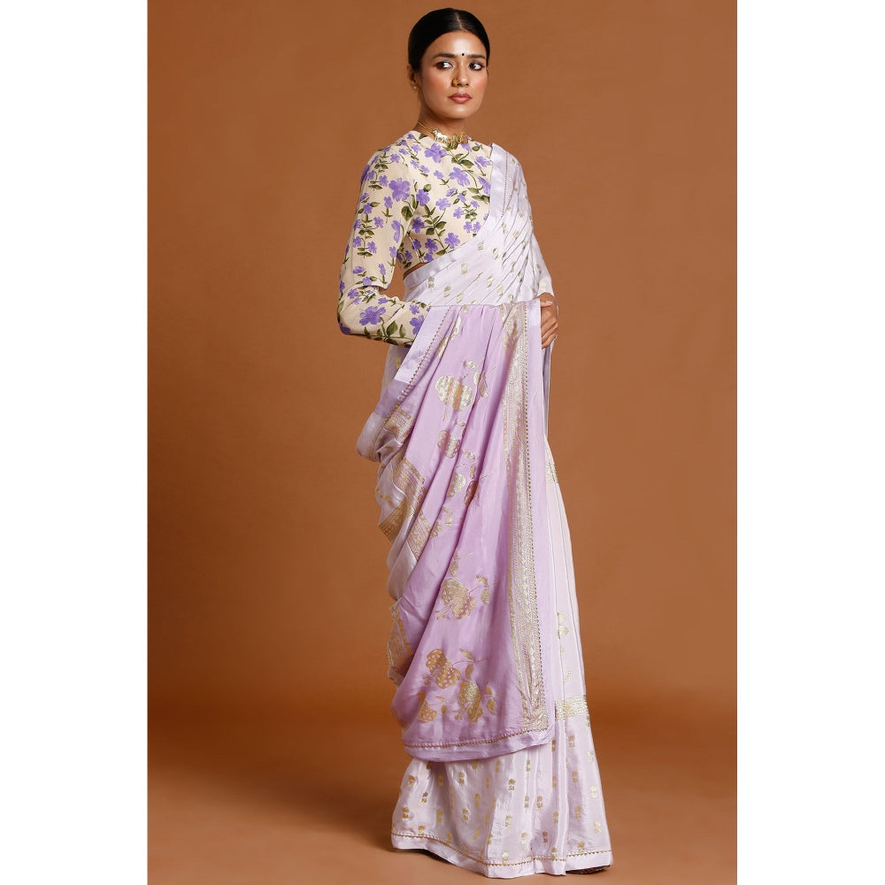 Masaba Pink Fern & Moon Saree With Unstitched Blouse