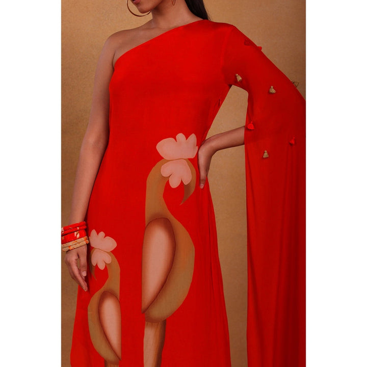 Masaba Red Feather Pop Cape Dress