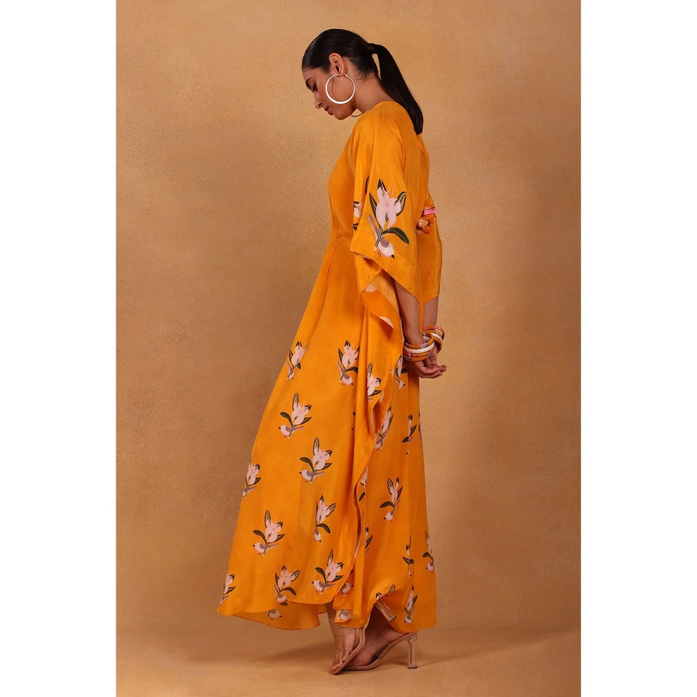 Masaba Yellow Canary Blossom Circular Kaftan Dress (Set of 2)