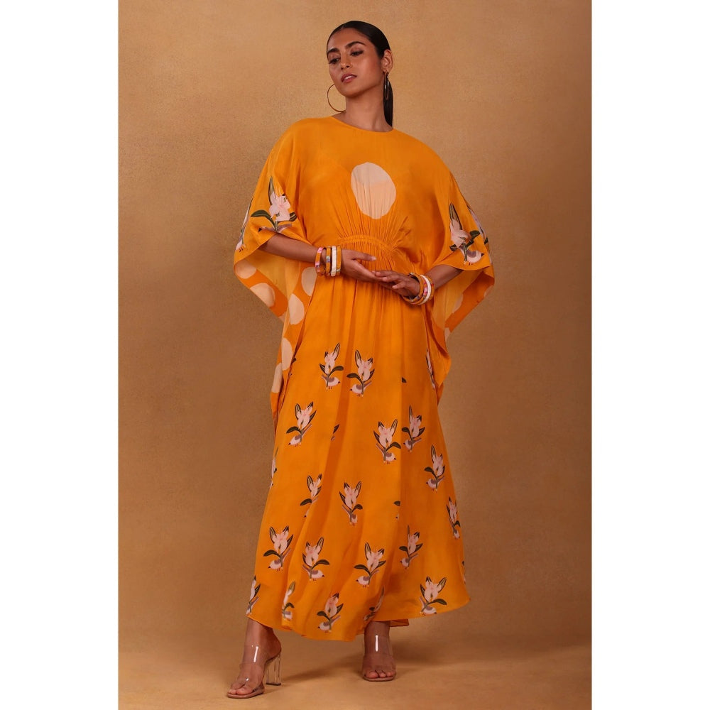 Masaba Yellow Canary Blossom Circular Kaftan Dress (Set of 2)