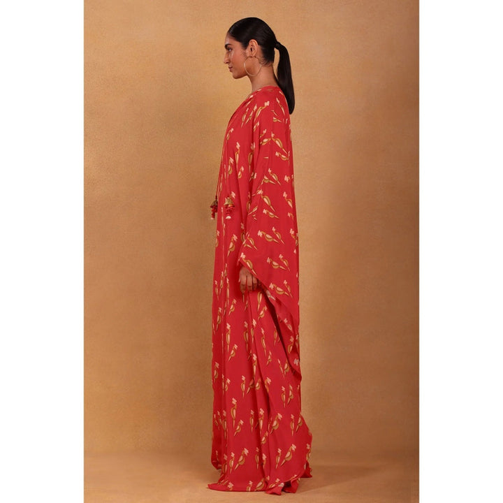Masaba Red Feather Pop Kaftan Dress (Set of 2)