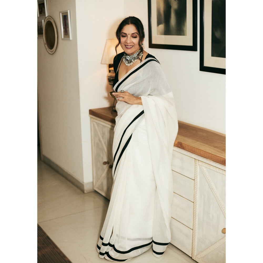Masaba Ivory Sportee Saree with Unstitched Blouse