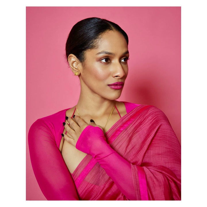 Masaba Hot Pink Slogan Sportee Saree with Unstitched Blouse