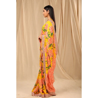 Masaba Yellow Candy Swirl Saree with Unstitched Blouse