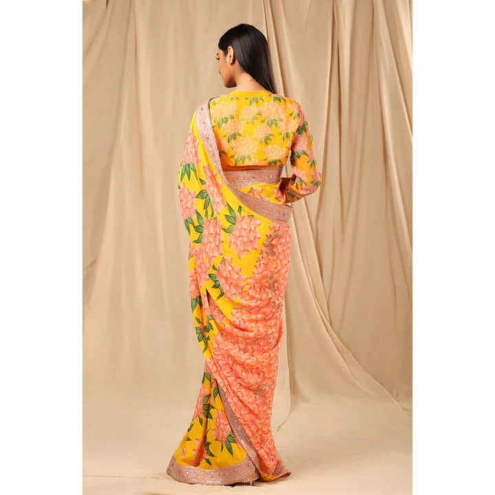 Masaba Yellow Candy Swirl Saree with Unstitched Blouse