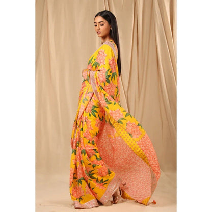 Masaba Yellow Candy Swirl Saree with Unstitched Blouse