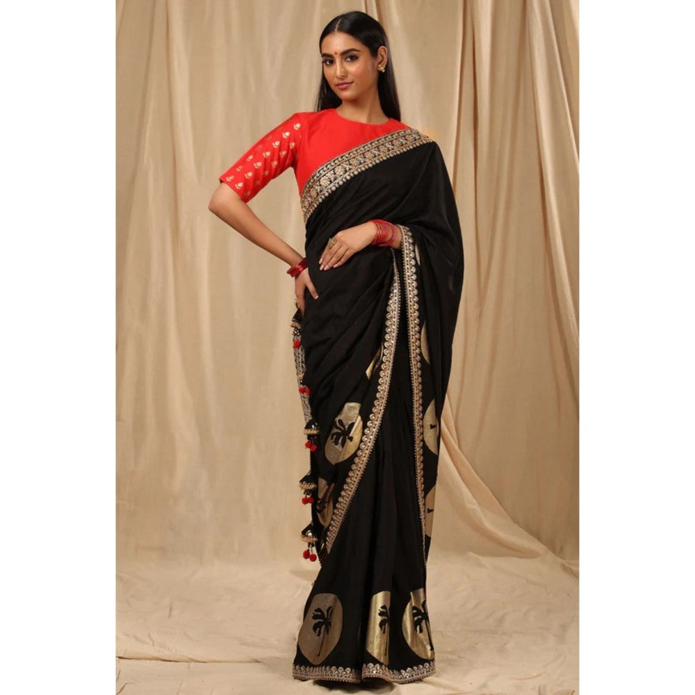 Masaba Black Coco Saree with Unstitched Blouse