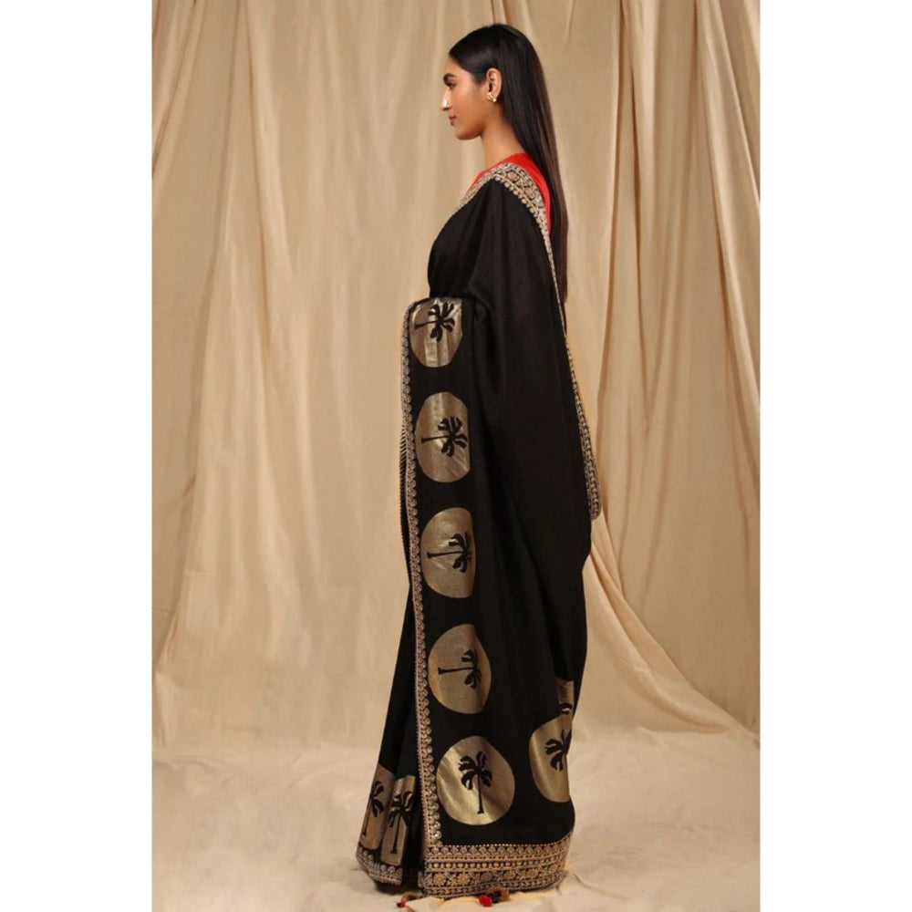 Masaba Black Coco Saree with Unstitched Blouse