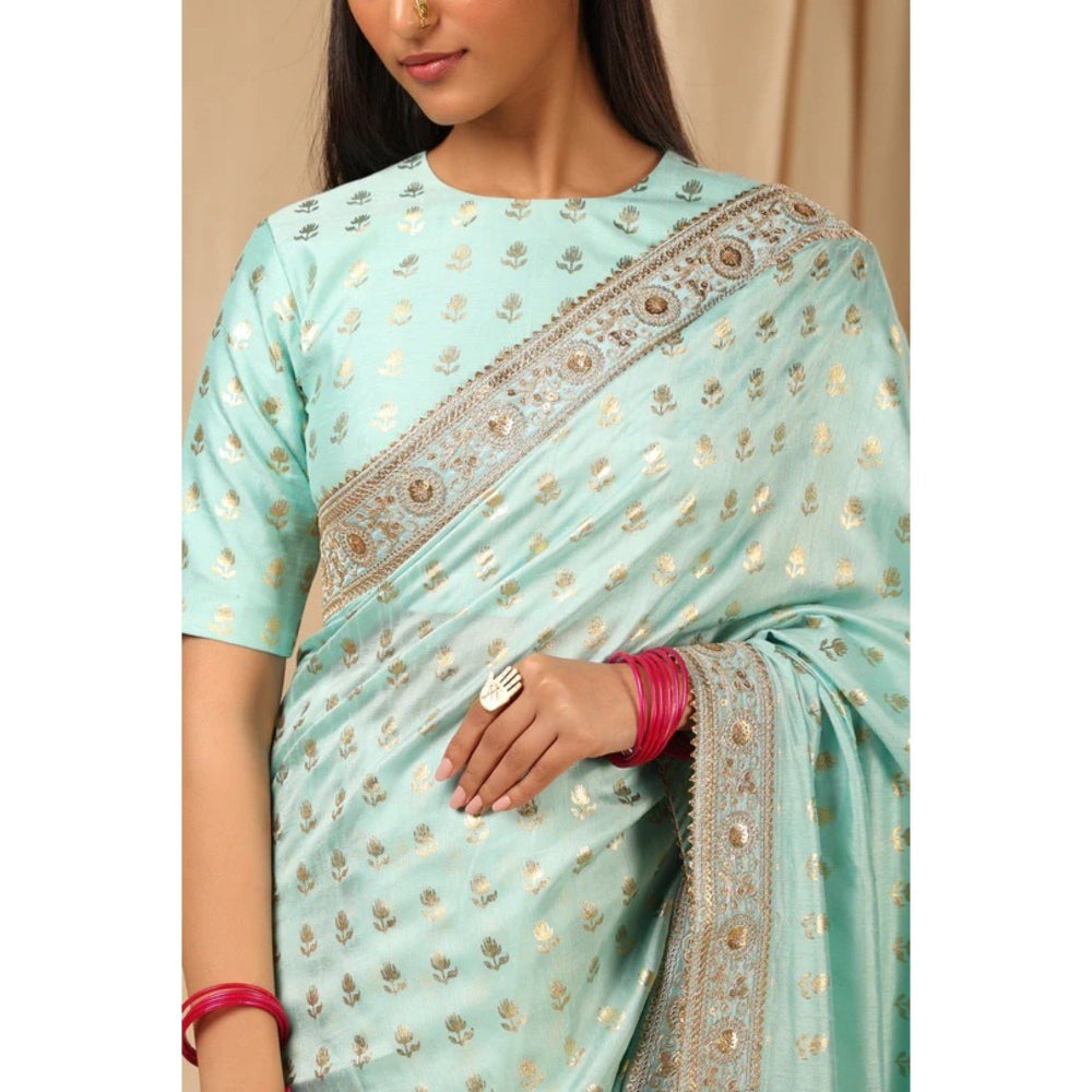 Masaba Sea Blue Lovebird in the Garden Saree with Unstitched Blouse