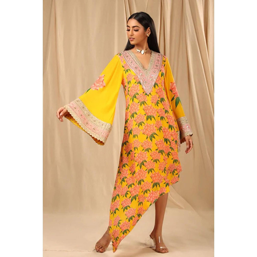 Masaba Sunshine Yellow Candy Swirl Kaftan (Set of 2)