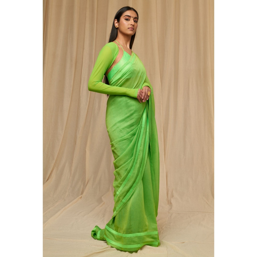 Masaba Parrot Green Slogan Sportee Saree with Unstitched Blouse