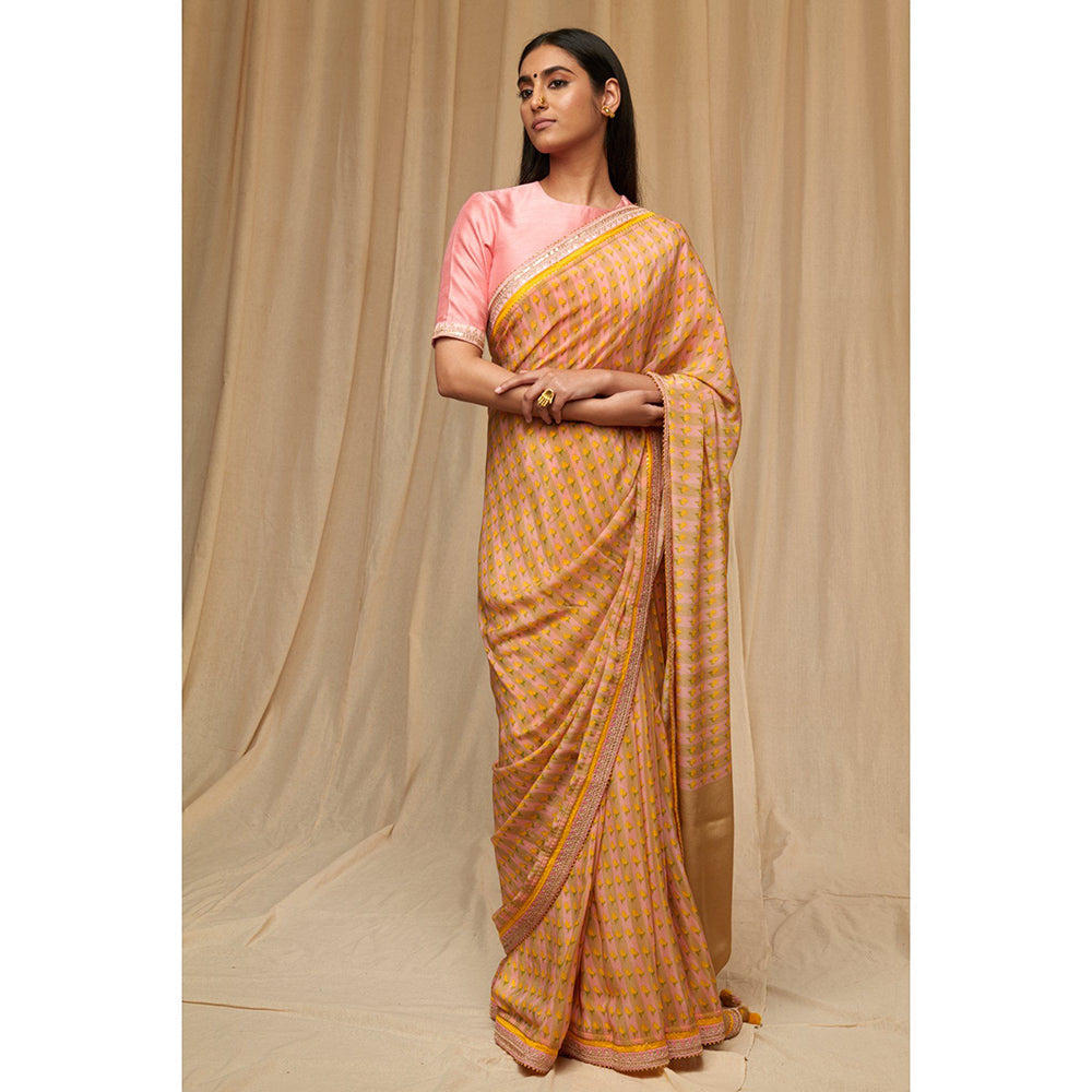 Masaba Beige Striped Wallflower Saree with Unstitched Blouse