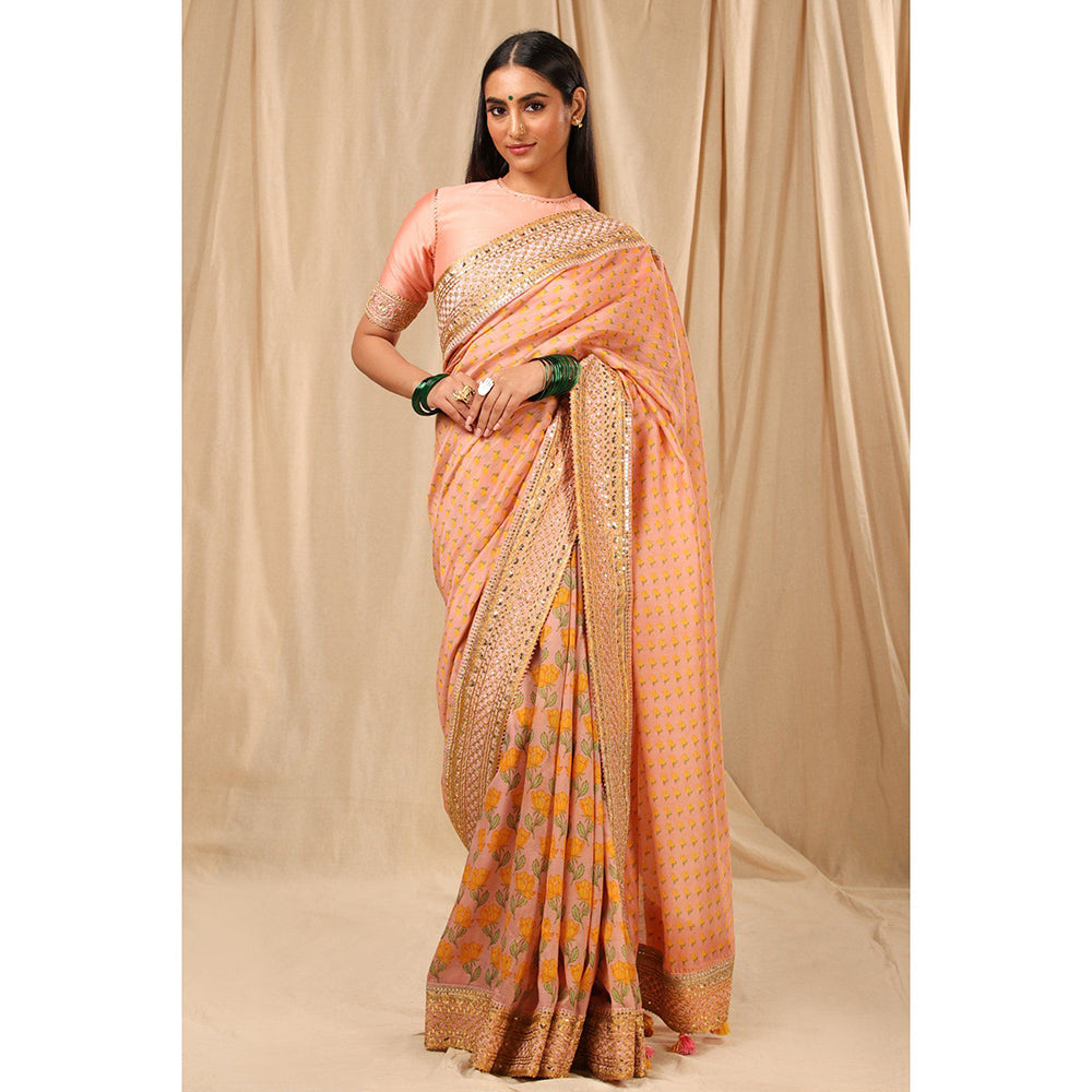 Masaba Rose Pink Bloomingdale Saree with Unstitched Blouse