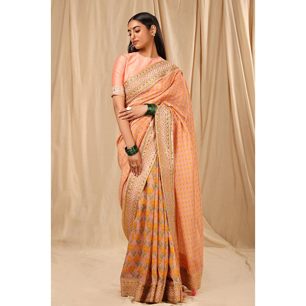 Masaba Rose Pink Bloomingdale Saree with Unstitched Blouse