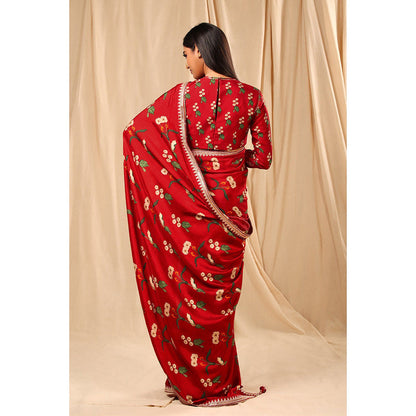 Masaba Red Spring Blossom Saree with Unstitched Blouse