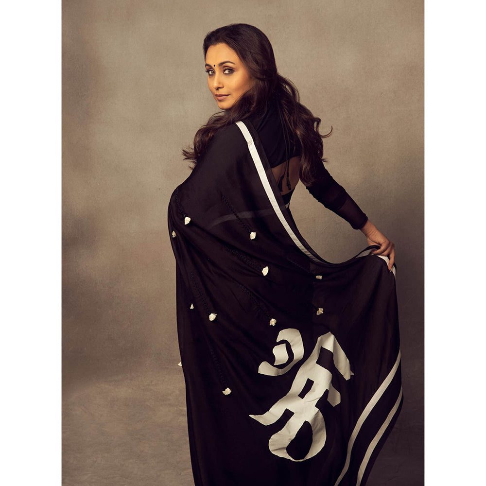 Masaba Embroided Black Ma Saree with Unstitched Blouse