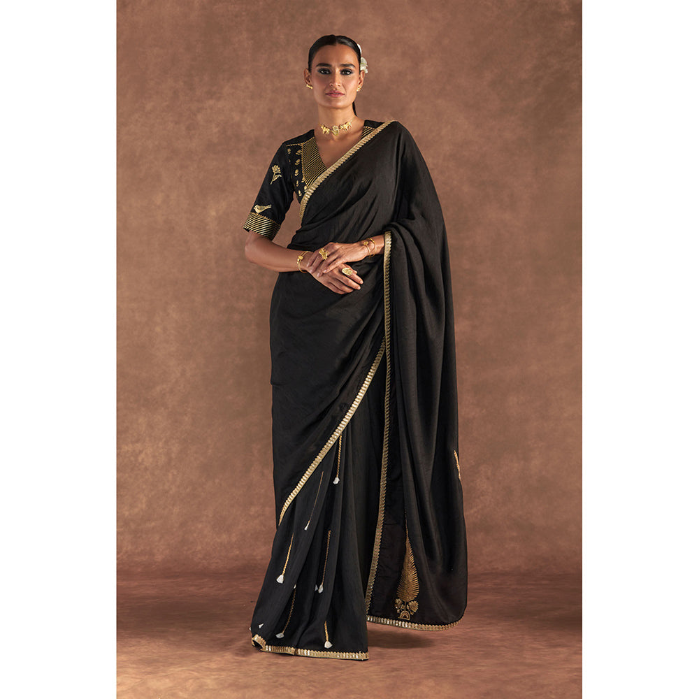 Masaba Black 'Paan-Patti' Saree with Unstitched Blouse