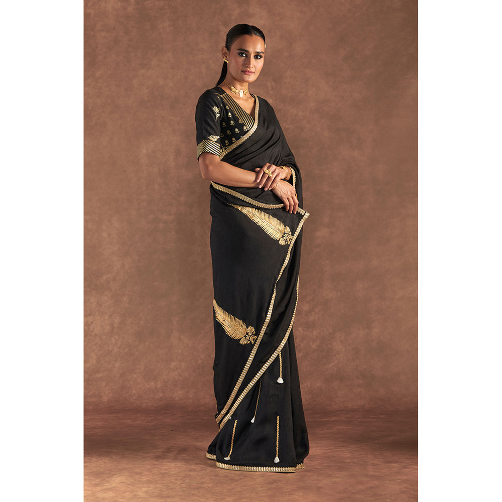 Masaba Black 'Paan-Patti' Saree with Unstitched Blouse