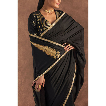 Masaba Black 'Paan-Patti' Saree with Unstitched Blouse