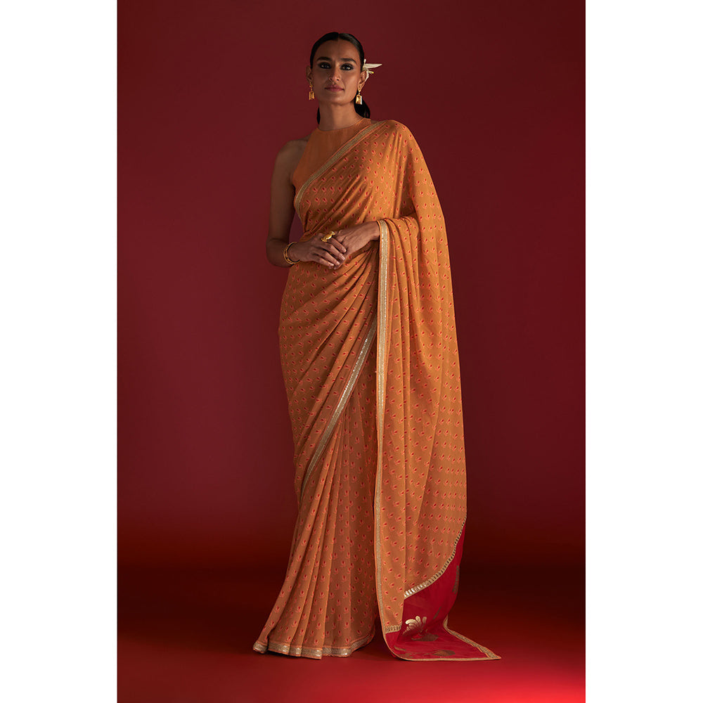 Masaba Caramel Nectar Cup Saree with Unstitched Blouse