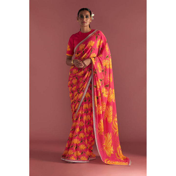Masaba Berry Pink Mist Saree with Unstitched Blouse
