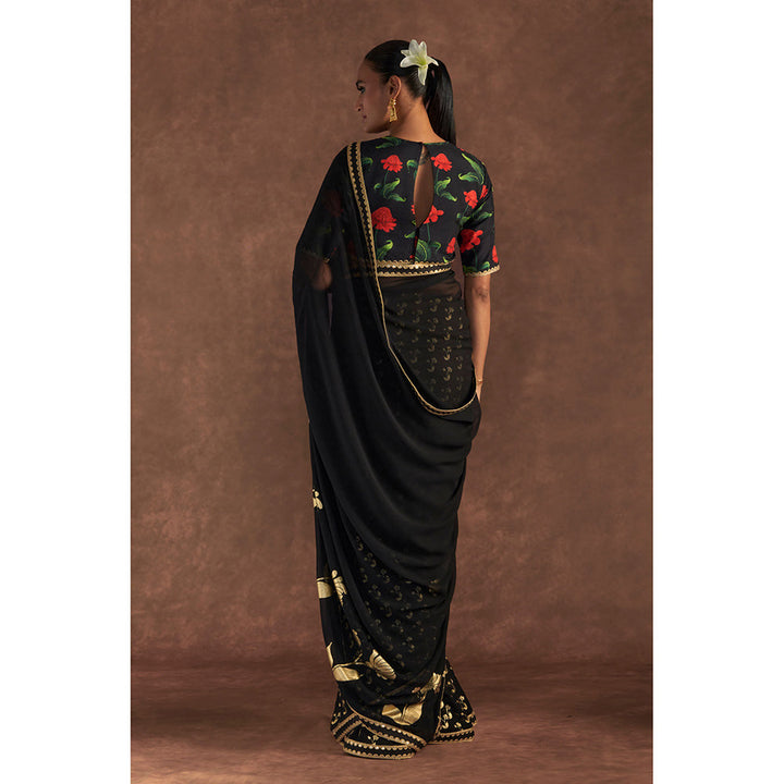 Masaba Black Spring Bud Saree with Unstitched Blouse