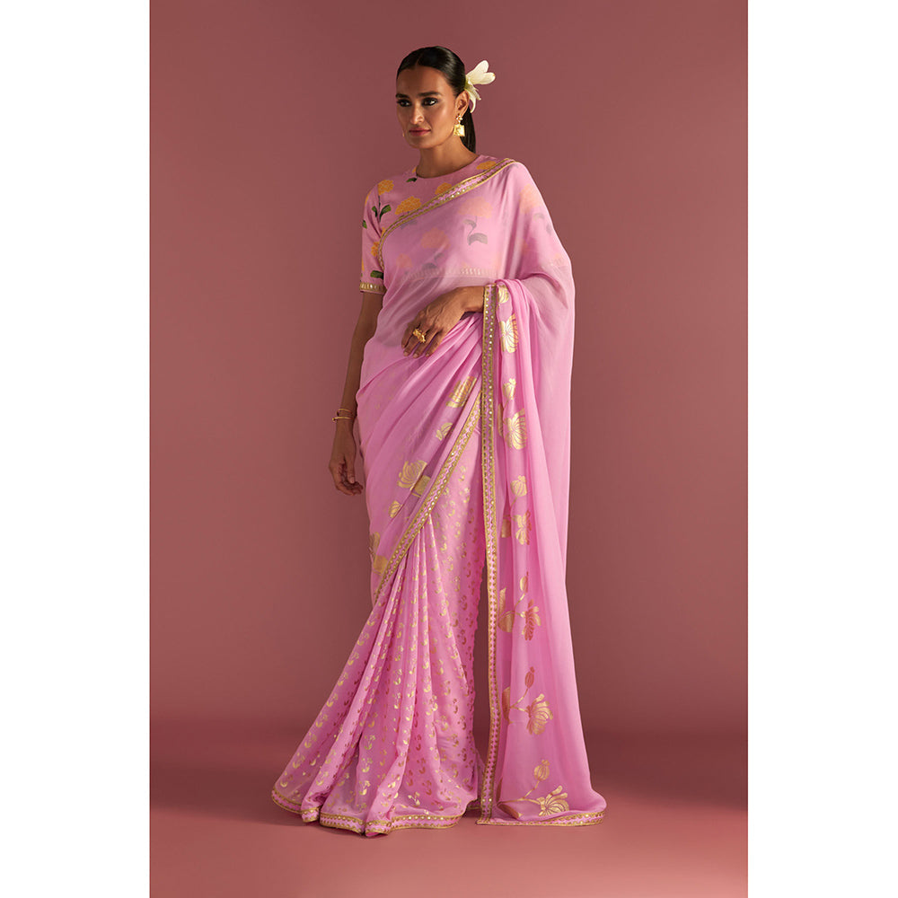 Masaba Blush Spring Bud Saree with Unstitched Blouse