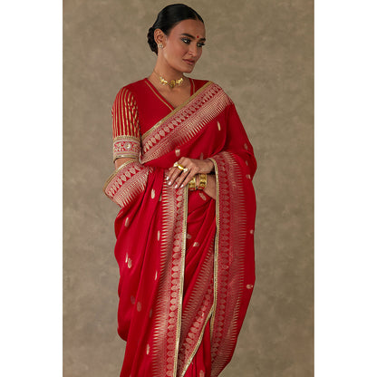 Masaba Red Haath Phool Saree with Unstitched Blouse