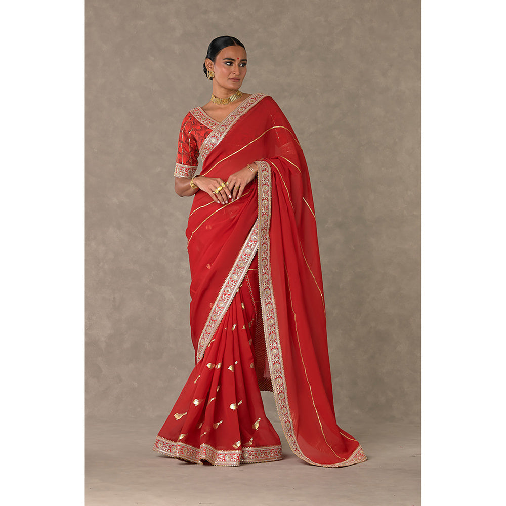 Masaba Red Lovebird Saree with Unstitched Blouse