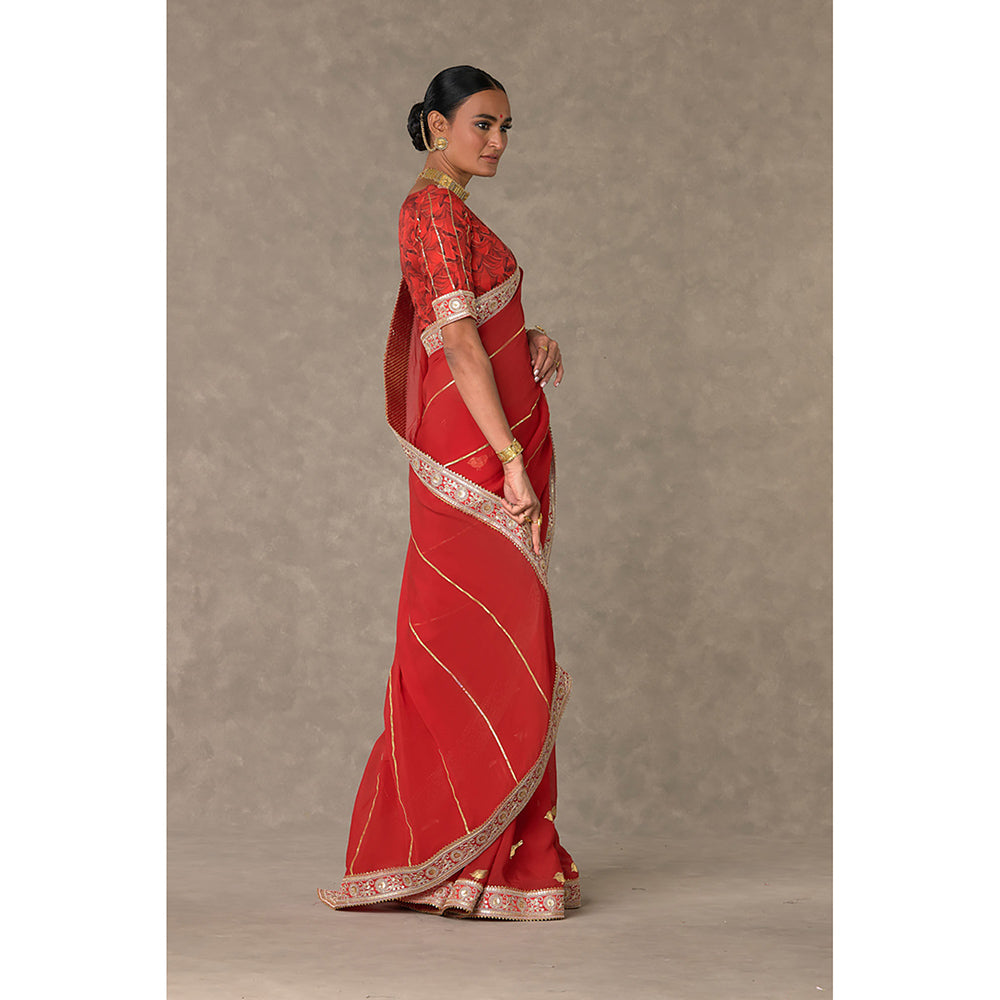 Masaba Red Lovebird Saree with Unstitched Blouse