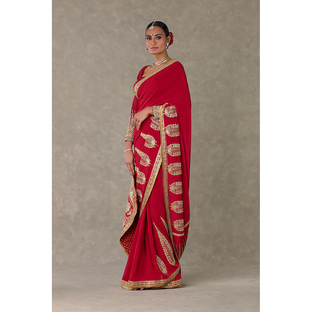Masaba Red Son-Patti Saree with Unstitched Blouse