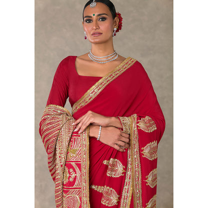 Masaba Red Son-Patti Saree with Unstitched Blouse