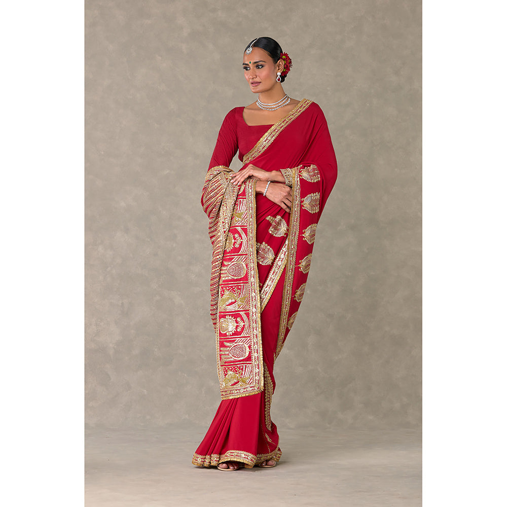 Masaba Red Son-Patti Saree with Unstitched Blouse
