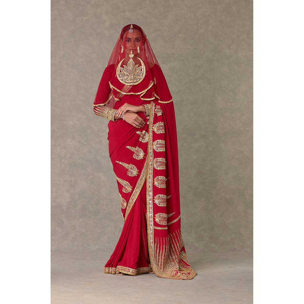 Masaba Red Son-Patti Saree with Unstitched Blouse & Veil