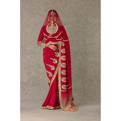 Masaba Red Son-Patti Saree with Unstitched Blouse & Veil