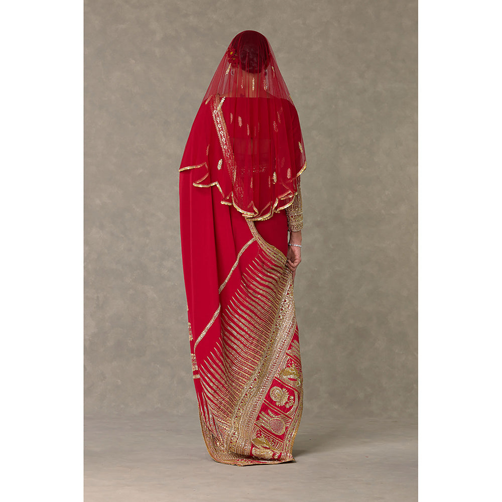 Masaba Red Son-Patti Saree with Unstitched Blouse & Veil