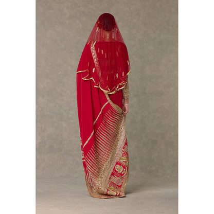 Masaba Red Son-Patti Saree with Unstitched Blouse & Veil