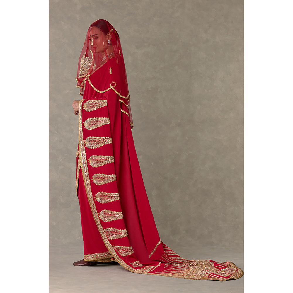 Masaba Red Son-Patti Saree with Unstitched Blouse & Veil