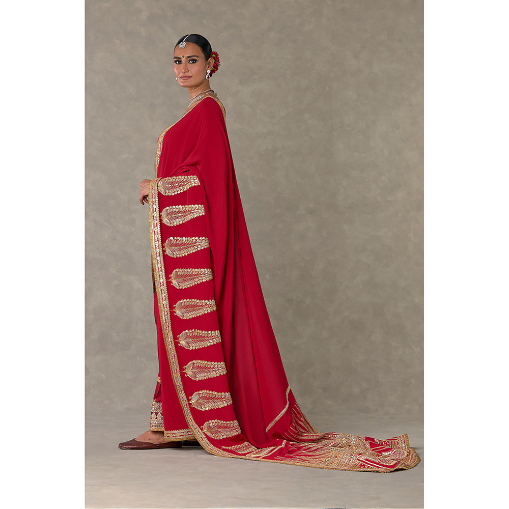 Masaba Red Son-Patti Pre-Draped Saree with Unstitched Blouse Piece & Salwar