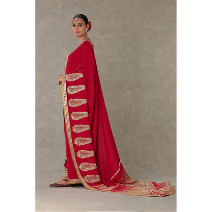 Masaba Red Son-Patti Pre-Draped Saree with Unstitched Blouse Piece & Salwar