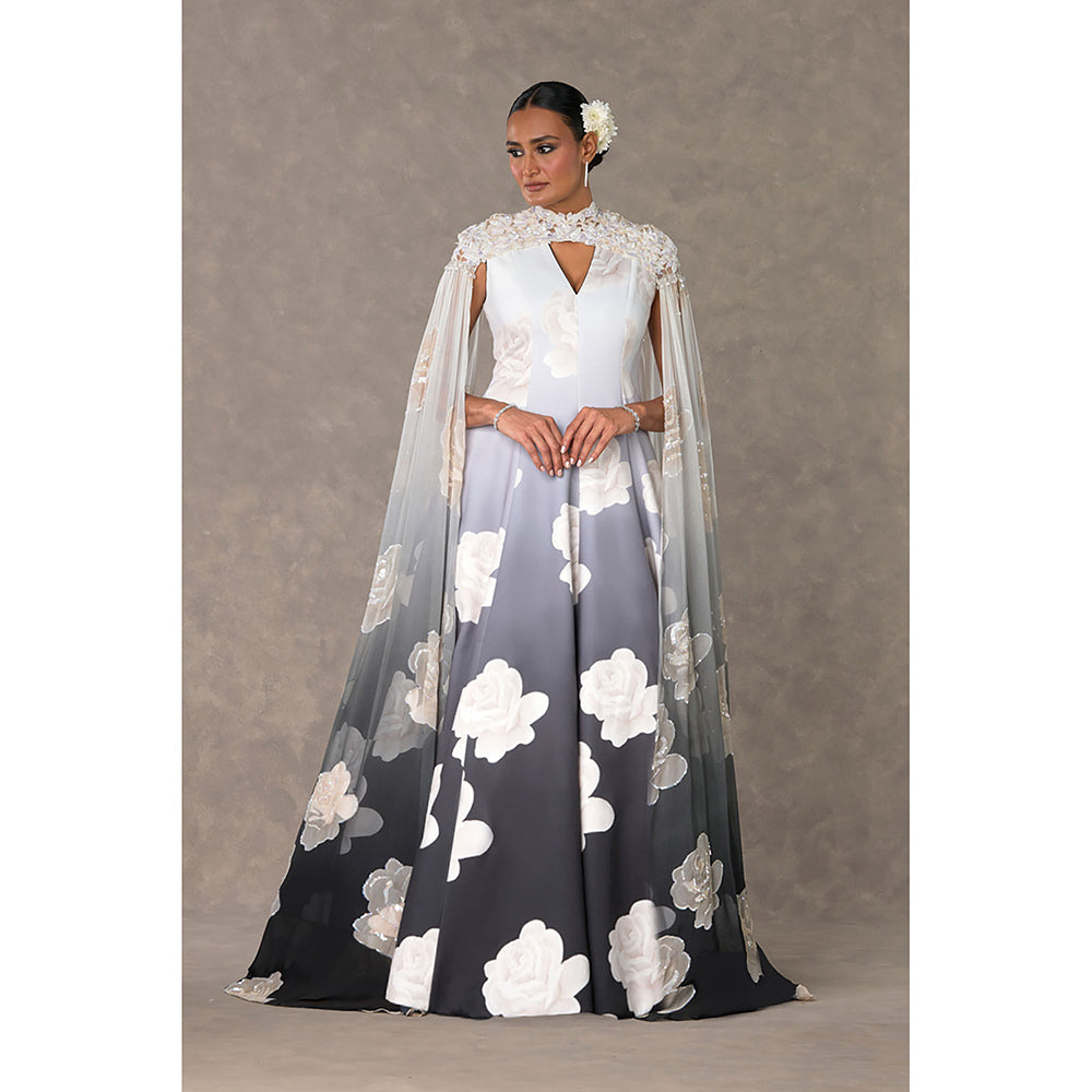 Masaba Monochrome Gulaab Gown with Cape & Inner Skirt (Set of 3)