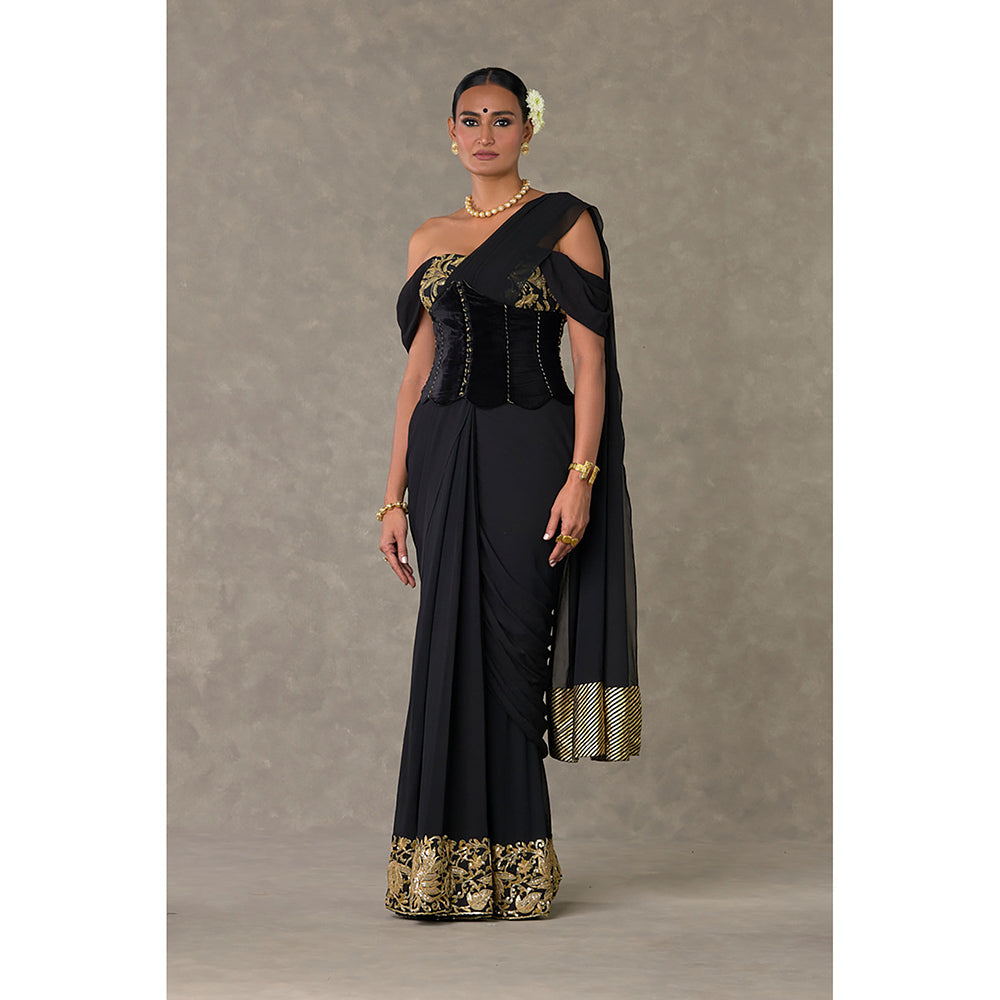 Masaba Black Neel-Kamal Corset Pre Stitched Saree with Stitched Blouse & Corset