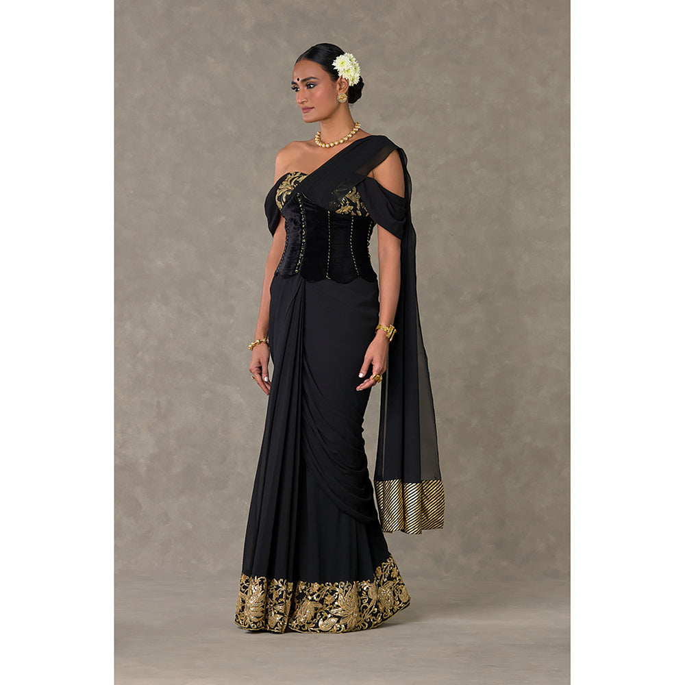 Masaba Black Neel-Kamal Corset Pre Stitched Saree with Stitched Blouse & Corset