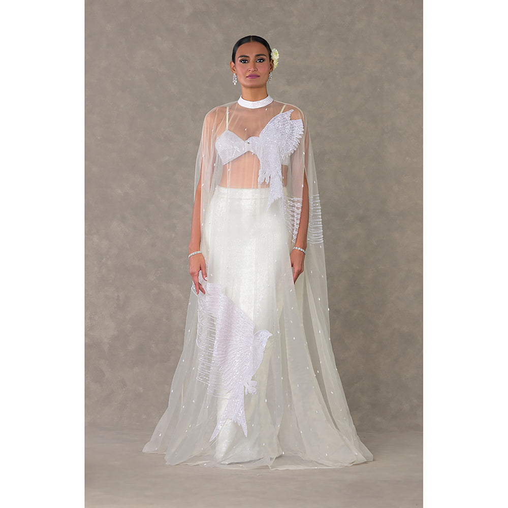 Masaba White Son Chidiya Cape with Skirt & Bralette (Set of 3)