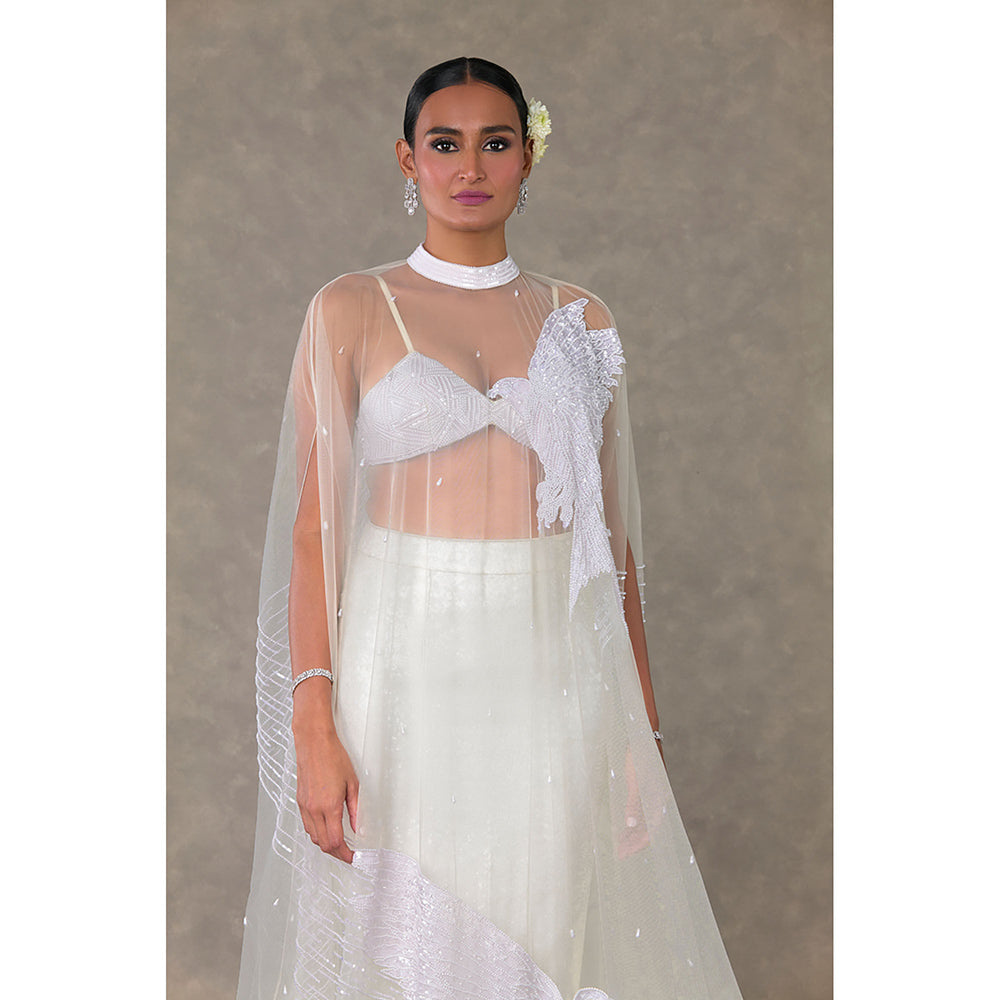 Masaba White Son Chidiya Cape with Skirt & Bralette (Set of 3)
