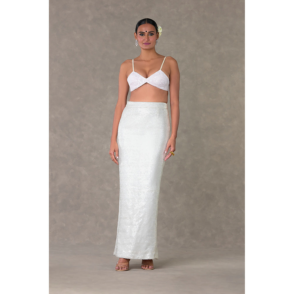 Masaba White Son Chidiya Cape with Skirt & Bralette (Set of 3)