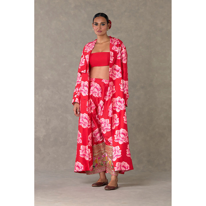 Masaba Red Nurvi Trench Coat with Pant & Bustier (Set of 3)